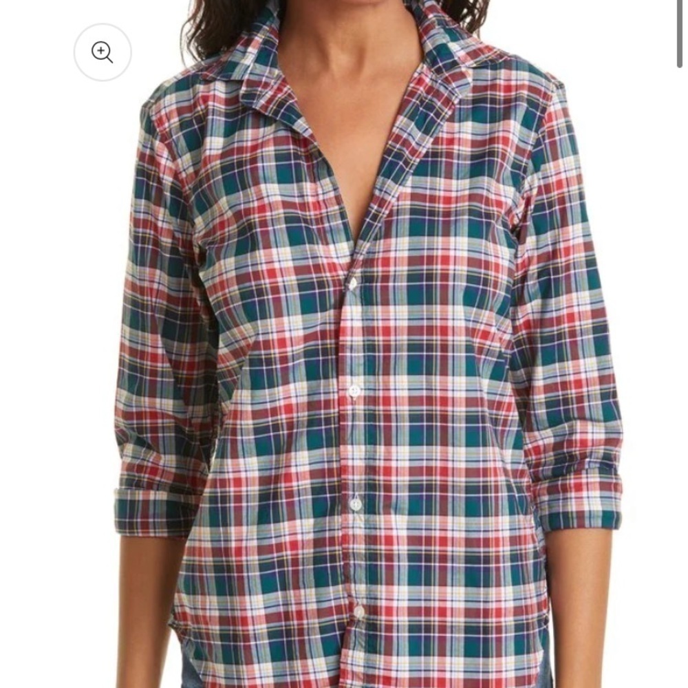 FRANK & EILEEN BARRY WOVEN BUTTON UP RED BLUE PLAID Shirt Top XS